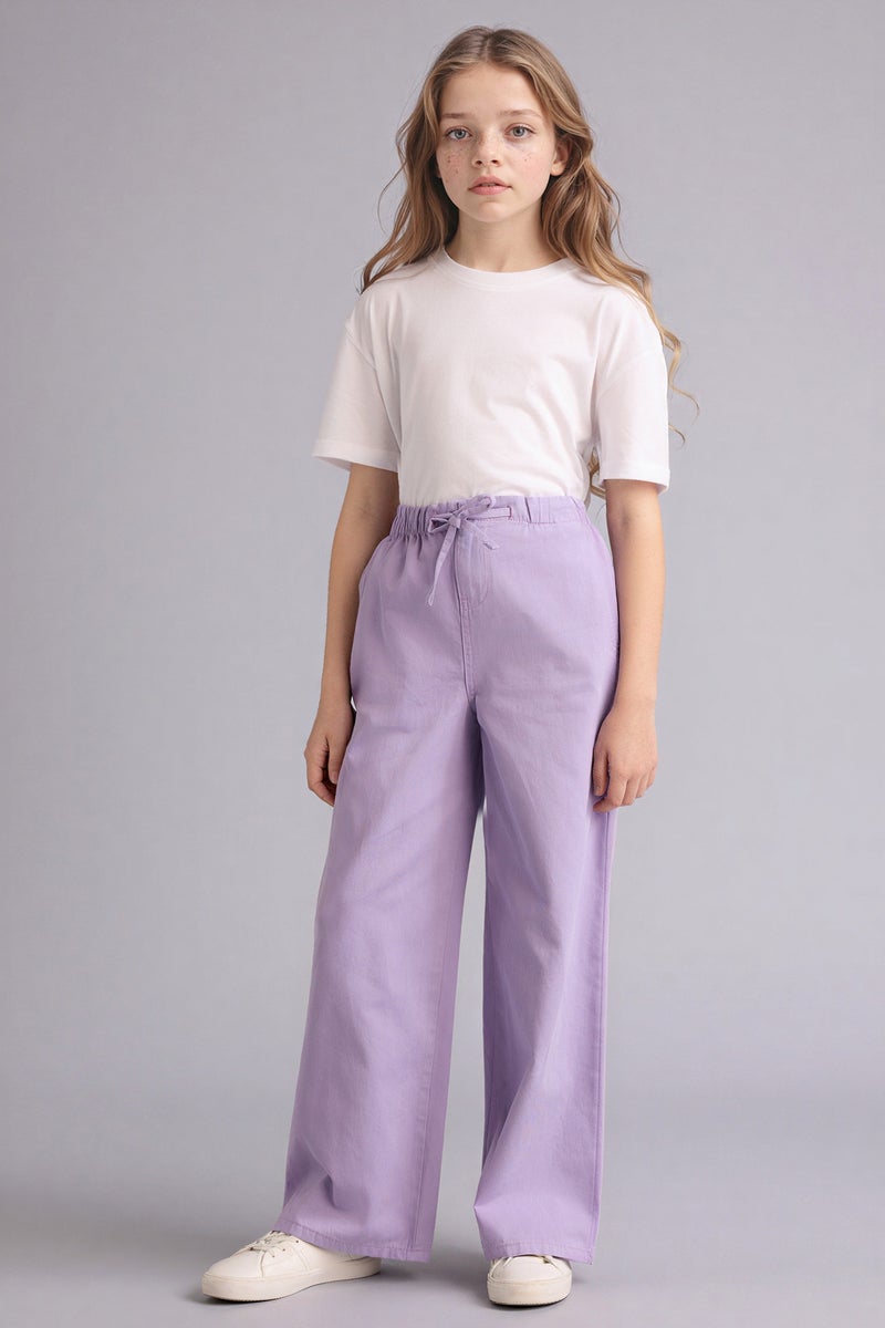 DeFacto Purple Girl Girl Wide Leg Gabardine Trousers Casual - Image 2